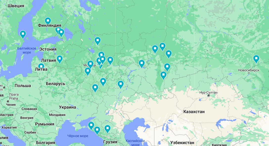 Вот геометки, в которых я точно бегал. Про что-то я забыл. Кто-нибудь знает, я был в Тюмени?